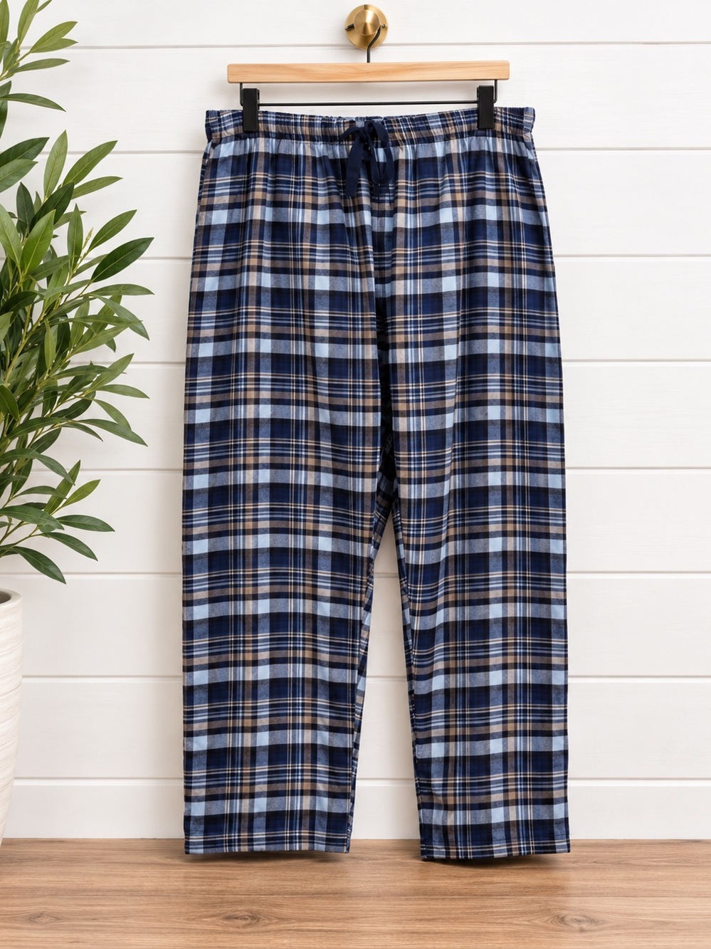 💙 Men’s Blue Plaid Flannel Pajama Pants XL Drawstring Lounge Sleepwear